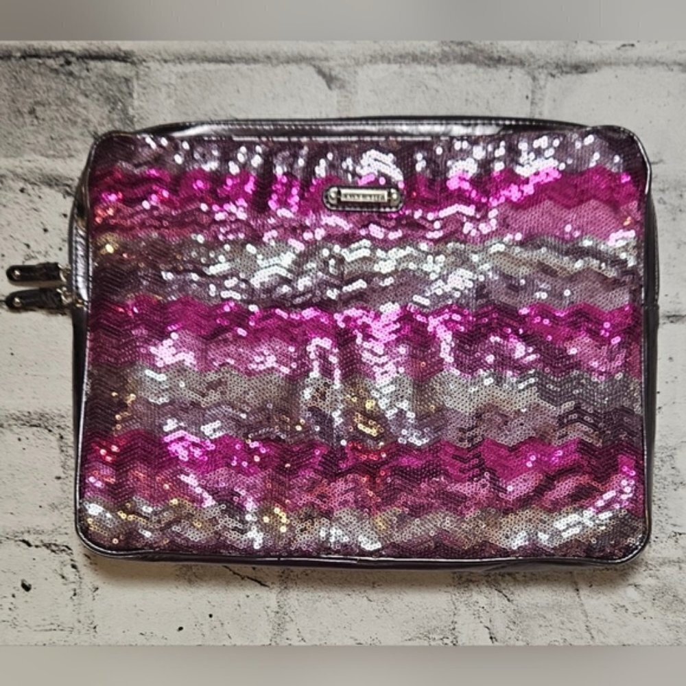 Nine West Pink Silver Sequin Laptop Sleeve Computer Travel Case 13.5 Inch